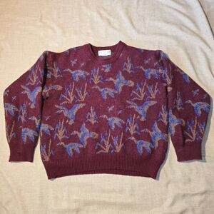 Vintage Tricots St. Raphael Burgundy Wool Bird Print Sweater Size Large